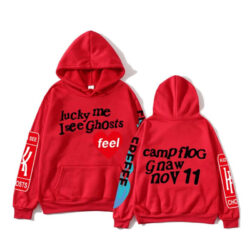 Kanye West Graffiti Letter Lucky me I see Ghosts Hoodie Red