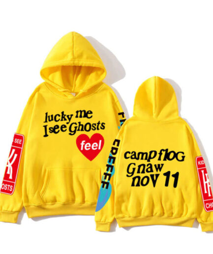 Kanye West Graffiti Letter Lucky me I see Ghosts Hoodie Yellow