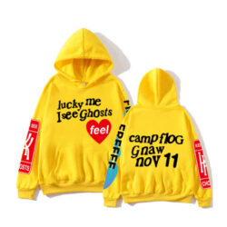 Kanye West Graffiti Letter Lucky me I see Ghosts Hoodie Yellow