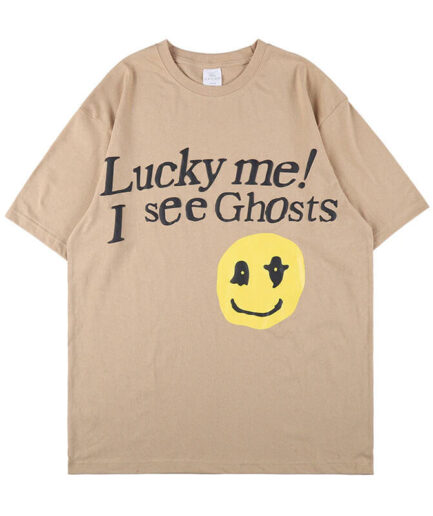 Lucky Me I See Ghosts Smiley Letter T-Shirt