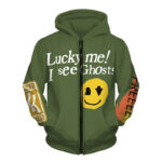 Smiley Flame Lucky Me I See Ghost Green Hoodie