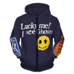 Smiley Flame Lucky Me I See Ghost Hoodie Blue