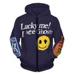 Smiley Flame Lucky Me I See Ghost Hoodie Blue