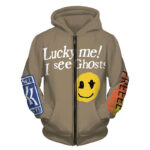 Smiley Flame Lucky Me I See Ghost Hoodie Khaki