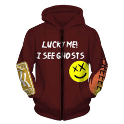 Smiley Flame Lucky Me I See Ghost Hoodie Red