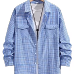 Houndstooth Drop Shoulder Shirt - Sky Blue