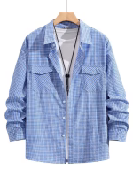 Houndstooth Drop Shoulder Shirt - Sky Blue